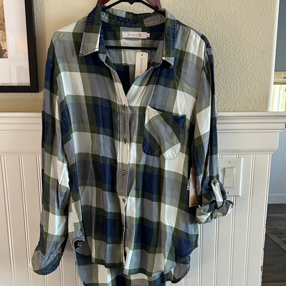 Plaid Button Down Shirt - Blue and Green